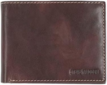 Steve Madden Mens Leather Rfid Extra Capacity Attached Flip Pocket Wallet, Brown/Antique