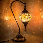 Turkish Moroccan Lamp with Bronze Base - Yarra Decor 3 Color Options Handmade Swan Neck Tiffany Mosaic Glass Bedside Lamps for Bedroom (LED Bulb Included)(4)…