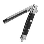 iPobie Foldable Pocket Comb,Push Button Automatic Stainless Steel Hair Trimmer Combs for Beard Mustache