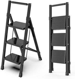 3 Step Ladder, Folding Step Stool with Wide Anti-Slip Pedal Sturdy Steel Ladder with Cushioned Handle for Adults Home (Black)