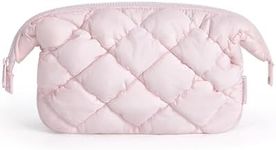 BAGSMART Makeup Bag, Travel Toiletry Bag, Puffy Make Up Bag for Women, Quilted Makeup Organizer Bag, Wide-open Cosmetic Bag, Travel Essentials, Toiletries Accessories Brushes, Pink