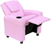 HOMCOM Kids Recliner, Kids Armchair, PU Leather Kids Chair, Toddler Armchair with Adjustable Backrest & Footrest, Padded Headrest, Cup Holder, for Boys Girls, Pink