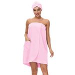 Verve Jelly Women Wrap Towel Robe Spa Bathrobe Set Adjustable Microfiber Bath Shower Cover-up Dressing Gown with Dry Hat Pink 3XL