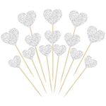 Gyufise 30Pcs Heart Cupcake Toppers Glitter Sweet Love Valentine's Day Cake Decorations for Wedding Engagement Bridal Shower Birthday Valentine's Day Party Cake Supplies Silver