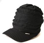 CHARM Mens Brimmed Knit Beanie - Womens Summer Slouchy Beanie Visor Hat Winter Slouch Knit Hats Warm Baggy Caps Black