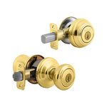 Kwikset 991 Cameron Entry Knob and Single Cylinder Deadbolt Combo Pack featuring SmartKey in Polished Brass