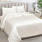 LINENWALAS 100% Natural Bamboo Sheets Set 4 PC Self Design Window Pane- Luxury Softest Cool Bedding Perfect for Skincare- Fitted Sheet, Flat Sheet & Pillowcases (Double, Ivory)