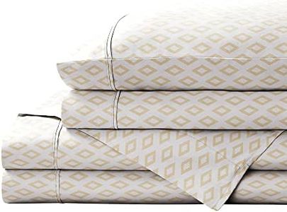 Brielle Home Brielle Printed 100% Cotton Percale Sheet Set, Mustard Diamond, Full