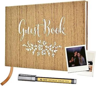 Guest Book - Simple Timeless Design Sign In for Wedding Reception, Baby Shower, Funeral, Vacation Home - Keepsake for Special Events - Polaroid Guestbook, Bookmark & Gold Floral - 9" x 6" (100 Pages)