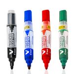 Pilot V Board Master Medium Bullet Tip Liquid Ink Pen with Replacable Tip & Ink Cartridge | Pack Of 4 - Black, Blue, Red & Green