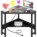 Cyclysio Small Corner Desk with Charging Station, Corner Computer Desk for Small Space, Triangle Corner Desk with Storage for Bedroom, Home Office, Workstation, Living Room, Black