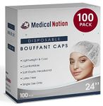 MEDICAL NATION 24" Hair Net Disposable Bouffant Caps |100 Pack, White| Hairnets, Hair Cover, Non-Pleated Unisex | Perfect for Work, Medical, Labs, Nurse, Tattoo, Hair Nets Food Service| Size 24" White