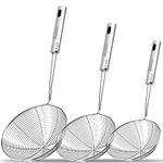 Anaeat Stainless Steel Spider Strainer Skimmer, Set of 3 Professional Kitchen Pasta Strainer Spoon with Long Handle - Asian Strainer Ladle Wire Skimmer Spoons for Cooking and Frying (4.7"+5.5"+6.3")