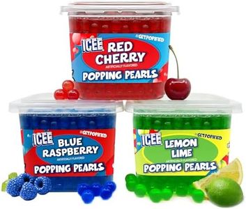 ICEE by BobaVida Blue Raspberry, Red Cherry & Lemon Lime Popping Boba Pearls Variety Pack | Popping Boba For Drinks & Desserts | Includes Straws | Fruit Boba Pearls | 1 Flavor Each (3 Tubs)