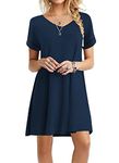 WEACZZY Women's Summer Casual T Shirt Dresses Short Sleeve Loose Dress with Pockets (Navy Blue, Large)