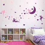 Fairy Wall Stickers Girls Fairy Wall Decals Nursery Fairies Wall Stickers Pink Purple Butterfly Star Heart Wall Decals Vinyl Fairy Wall Decor for Girls Room Bedroom