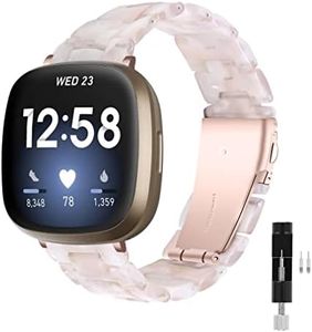 Kabbba Resin Watch Band Compatible with Fitbit Versa 4/Sense 2/Versa 3/Fitbit Sense, Lightweight Adjustable Fashion Bracelet Wristband Replacement for Women Men with Stainless Metal Buckle（Pink Flower）