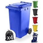 EXPRESS WHEELIE BINS - Outdoor Wheelie Bin for Recycle Trash and Rubbish 80L, 240L to 360 Litre Council Sizes & Colour Options Black/Grey, Blue & Green with Rubber Wheels (240 Litre, Blue)