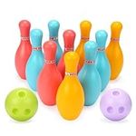 Bowling Set Plastic Durable Bowling Game with 18 cm 10 Pins and 8 cm 2 Balls for Indoor Outdoor Training