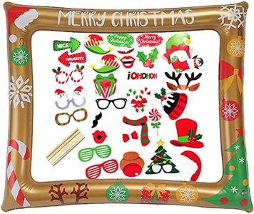 Christmas Inflatable Photo Booth Selfie Picture Frame with 32Pcs Photo Booth Props Blow Up Party Prop for Xmas Family Party Winter Holiday Party Games Accessories Decorations Favor Supplies