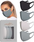 VIRTUE CODE Second Skin Cloth Face Mask Pack. 4 Buttery Soft Masks Washable Fabric - Grey Face Mask Reusable. Stretchy, Comfortable, Fresh Facemask.