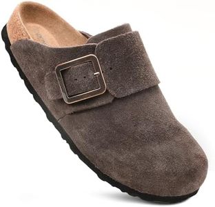 AEROTHOTIC Genuine Leather Clogs for Women with Arch Support Memory Foam Cork Footbed Indoor and Outdoor Adjustable Buckle Potato Shoes Comfortable Mules (Atlas Darkbrown, 7-7.5)