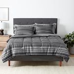 Amazon Basics 7-Piece Lightweight Microfiber Bed-in-a-Bag Comforter Bedding Set - Full/Queen, Gray Calvin Stripe