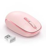 TECKNET Wireless Mouse, 2.4G Quiet Computer Mouse with USB Receiver, 4 Buttons Portable Cordless Mice for Chromebook, Laptop, PC, Mac, 800/1200/1600 DPI - Pink