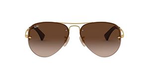 Ray-Ban RB3449 Aviator Sunglasses, Gold/Brown Gradient Dark Brown, 59 mm