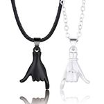 CERSLIMO Pinky Promise Necklace - 2 Pcs Couple Necklaces Gifts | Best Friendship Gifts Boyfriend Girlfriend Gifts Jewellery for Soulmate Pull Hook Pendant Necklaces Him and Her Gifts, Black & Silver