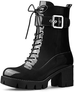 Allegra K Women's Zip Platform Chunky Heel Combat Black Boots 7 M US