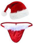 FEOYA Christmas String for Men Funny Sexy Underwear Cosplay Costume String Thongs And Christmas Hat Set Men's Thong Elastic G-String Christmas Xmas Fancy Dress Costume G One Size