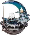 Moon Waterfall Incense Burner,Backflow Incense Holder with Crystal Ball,Incense Waterfall Fountain,Handmade Ceramic Incense Burner for Home Zen Decor Meditation Yoga Spa,Women Gifts for Christmas