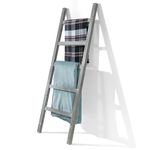 MyGift Weathered Wood Ladder Blanket & Towel Rack with 5 Hanging Rungs