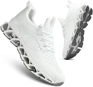 Men's Slip on Walking Running Shoes Blade Tennis Casual Fashion Sneakers Comfort Non Slip Work Sport Athletic Trainer, White, 6.5