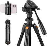 K&F Concept Video Tripod 70 inch,Lightweight Travel Tripod with 3-Way Swivel Pan Tilt Head Load 3kg/6.6 lbs,Cellphone Holder Smartphone Clip Quick Release Plate, for Phone SLR DSLR Camera K234A0