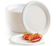 Disposable Plates for Hot Food 100Pcs Heavy Duty Reusable Sturdy Takeaway Bagasse Sugar Cane Biodegradable & Compostable Strong for Weddings Christmas Paper Plates (10Inches)