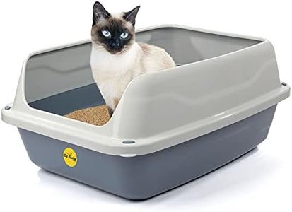 CAT CENTRE Big Open Cat Litter Tray Box Grey Pan 56cm Plastic Large Toilet Extra Deep Anti-Spillage Non-Leaking Kittens Cats Loo Detachable High Rim Rounded Corners Easy Access Safe Durable
