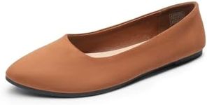 DREAM PAIRS Women's Flats Comfortable Slip On Business Casual Suede Ballet Flats Soft Pointed Toe Dress Shoes,Size 8,Brown,DWUMFA2506