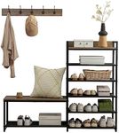 SUNTAGE 6-Tier Coat Rack Shoe Bench Set, Entryway Bench with 6 Hooks Coat Rack, Hall Tree and Shoe Storage for Entryway, Hallway, Garage, Bedroom (Vintage Grey)