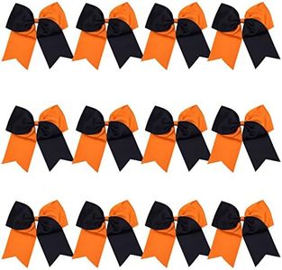 8 Inch 2 Colors Jumbo Cheerleader Bows Ponytail Holder Cheerleading Bows Hair 12 Pcs (Orange/Black)