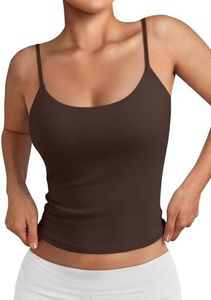 Trendy Queen Double Lined Adjustable Spaghetti Strap Tank Top for Women Cute Summer Basic Crop Top for Teen Workout Going Out Dark rown M