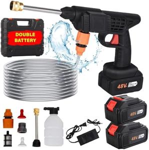 WBD 48V Cordless High Pressure Washer with Adjustable 3 in 1 Nozzle, 5M Hose Pipe, Dual 12000 mAh Battery and Foam Cannon Portable Water Sprayer Gun Machine for Car Washing & Bike Cleaning (Black)