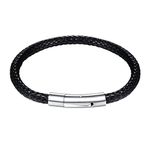 PROSTEEL Bracelet Men Braided Leather Bracelet Stainless Steel Cord String Rope Chain Bangle 18cm Black