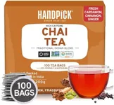 HANDPICK Masala Chai Tea Bags (100 Count) Strong Robust & Aromatic, Blended with Exotic Spices, Cinnamon, Black Pepper, Cloves & Cardamom - Premium Quality Eco-conscious Round Bags