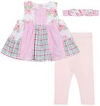 Laura Ashley Baby Girl's 3-Pack Sleeveless Patchwork Tunic Dress Top, Legging Pant and Bow Headband Set, Somerset, Medium