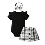 Baby Girl Summer 3Pcs Clothes Ruffle Short Sleeve Romper + Plaid Skirts Sets for 3-6 Months