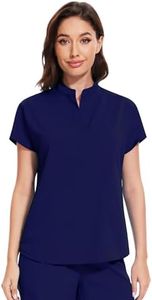 niaahinn Scrub Top for Women - Mandarin Collar, 2 Pockets, Anti-Shrink, 4-Way Stretch Women’s Scrub Top Navy