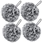 VANZAVANZU Bath Loofah Large 80g Shower Sponge Body Scrubber Mesh Pouf for Men and Women, Set of 4 (Gray)