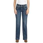 Silver Jeans Co. Women's Suki Mid Rise Curvy Fit Trouser Leg Jeans, Med Wash Eae337, 34W x 31L